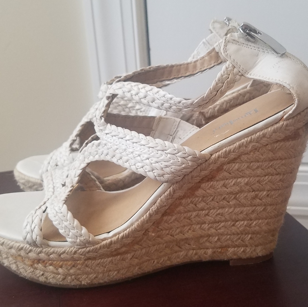 Cream woven wedge sandals size 9